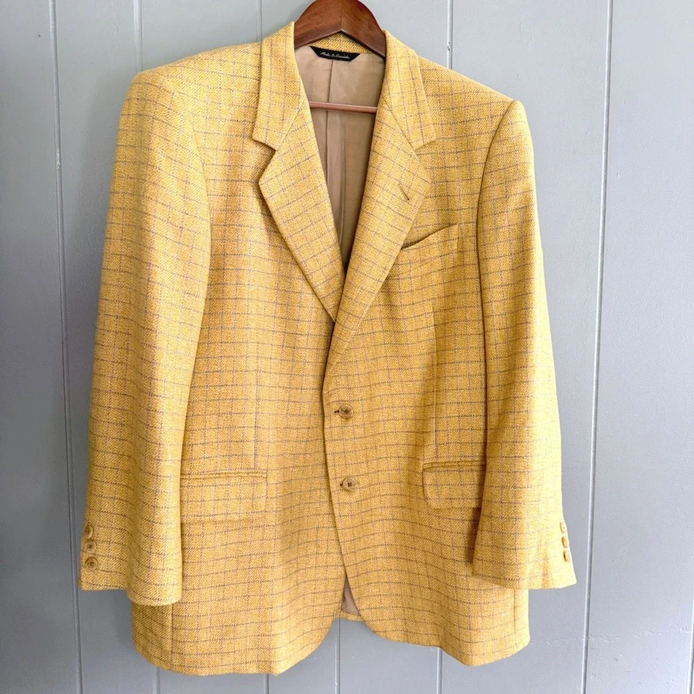 Vtg Maus & Hoffman 100% Cashmere Blazer Mens 42R Yellow Windowpane Quiet Luxury